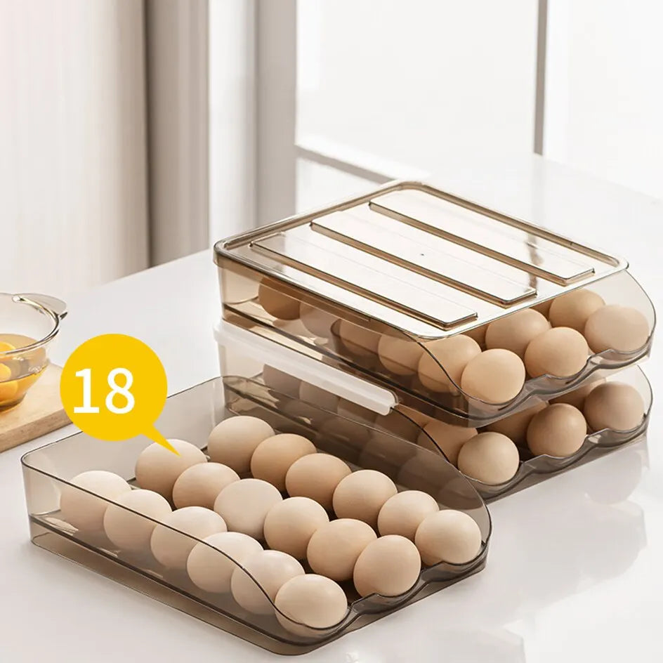 Automatic Rolling Egg Box Multi-Layer Rack Holder – Refrigerator Egg Storage Basket Kitchen Organizer