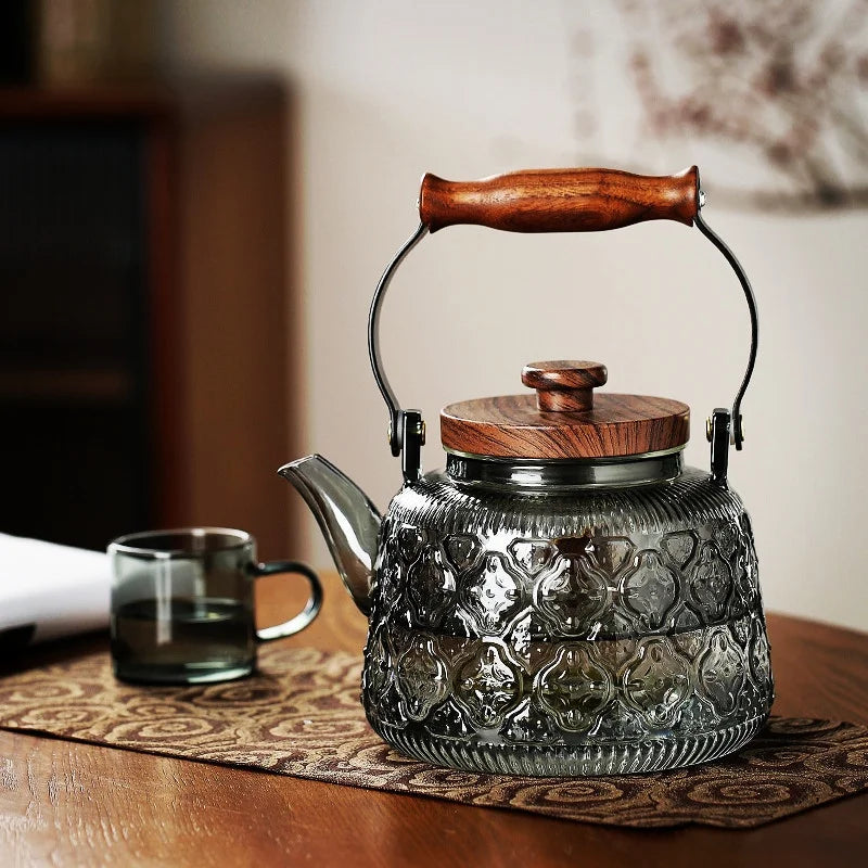 1000ml Embossed High Borosilicate Glass Teapot with Tea Strainer