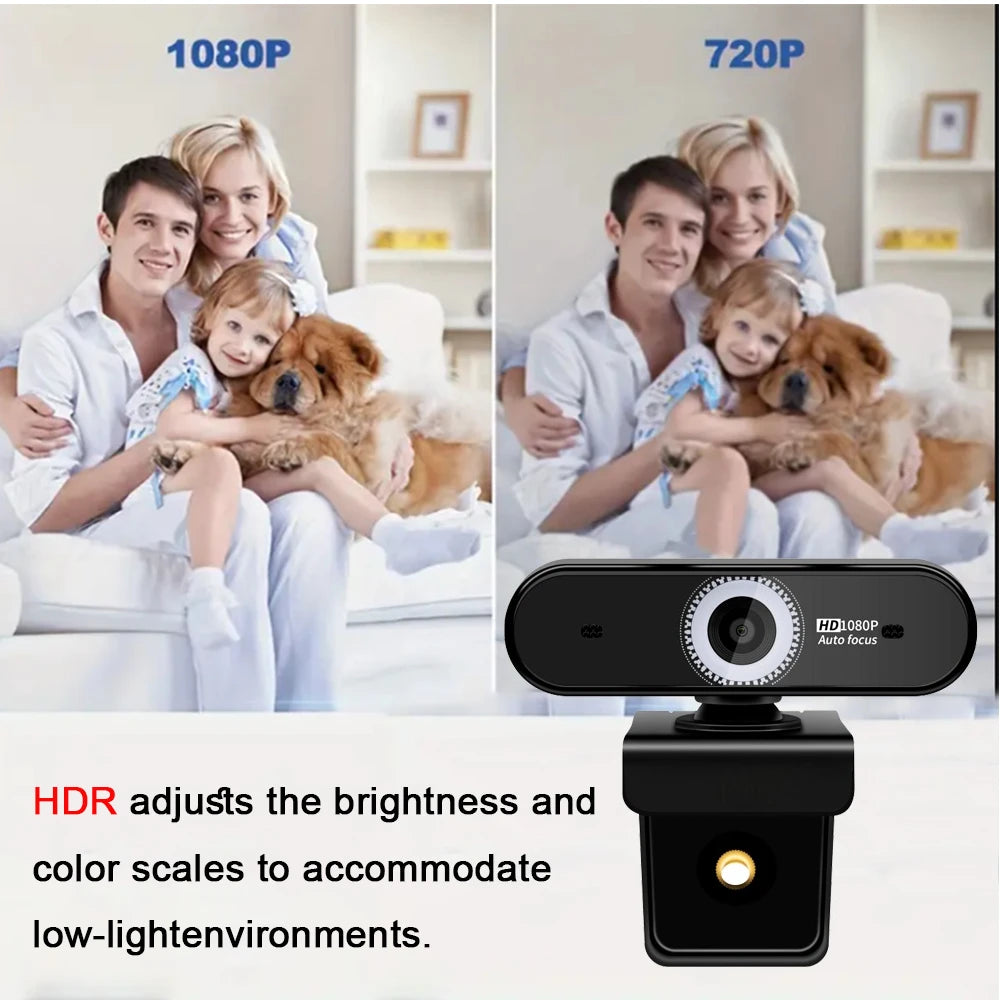 Webcam 2MP 1080P HDR Built-in Microphone 30fps Auto-focus USB Web Cam for Video Conference Online Teaching Boardcast Camera
