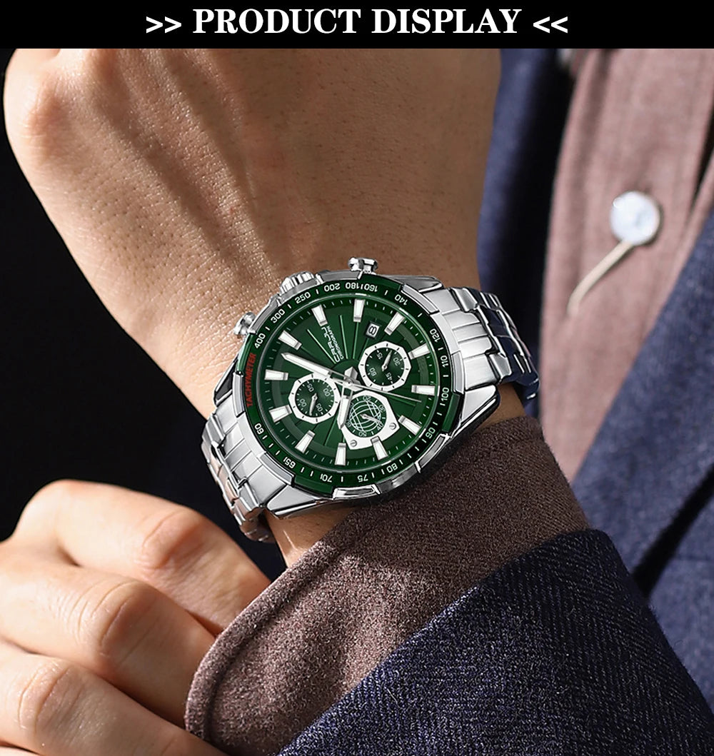 Men's Watches Fashion Business Multifunction Quartz Chronograph with Auto Date and Luminous Hands Relogio Masculino