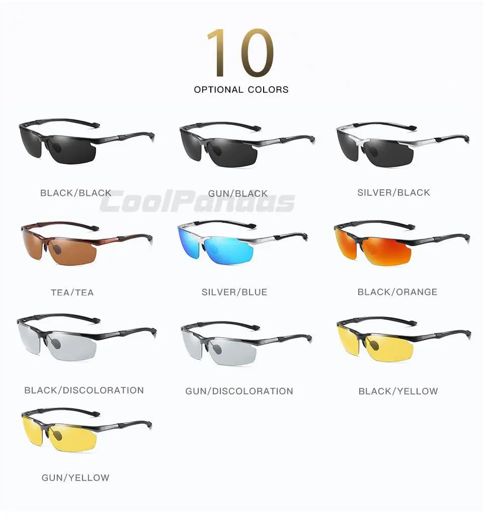 Aluminum Rimless Photochromic Polarized UV400 Day Night Driving Sunglasses for Men Women