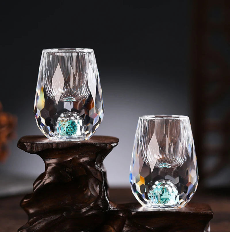 4/6pcs Diamond Crystal Liquor Glasses Set Vodka Shot Glass Wine Glasses Whiskey Glass Spirits Sake Soju Brandy Tea Cup 15ml