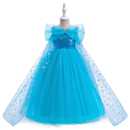 Girls Frozen Elsa Princess Gown Kids Sequin Cosplay Party Dress Girl Snowflake Shining Clothes Young Fashion Cinderella Costumes