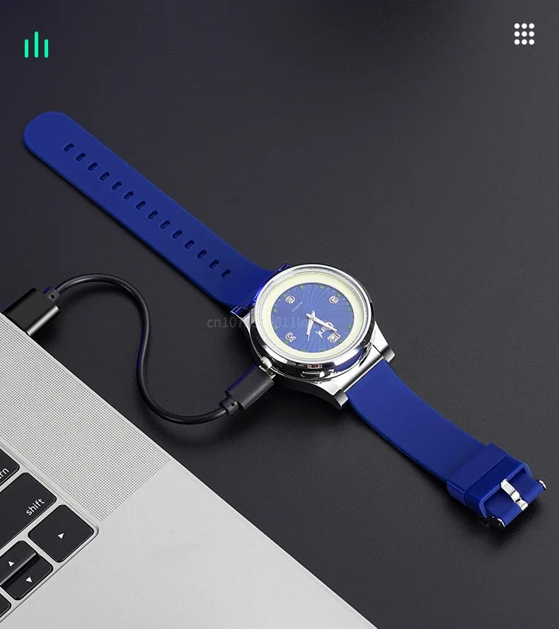 Night Light Watch Windproof True Dial Tungsten Wire Lighter Flameless Multif-unctional Luminous Watch Lighter Men's Gift