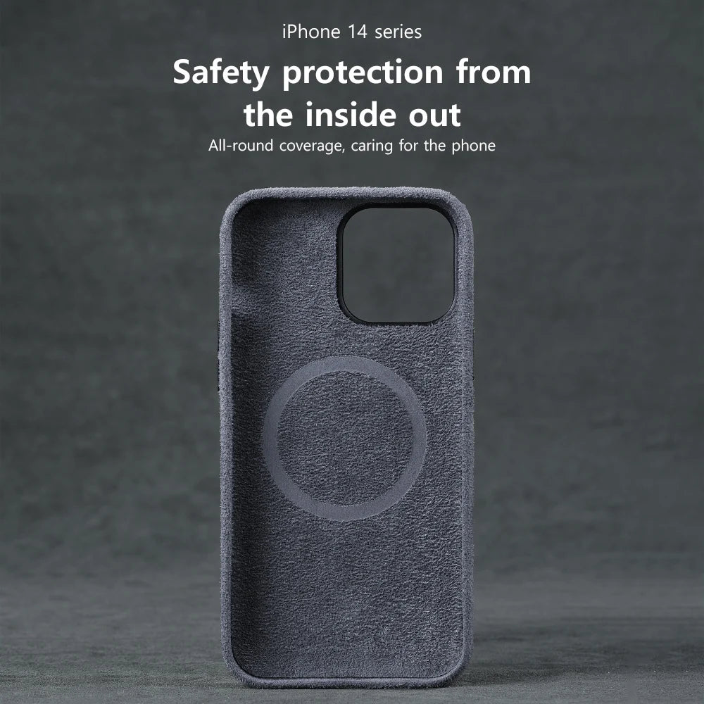for Magsafe Case Soft Suede Fur Car Leather Phone Case for iPhone 14 Pro Max 14Pro 14 Plus  Back Cover