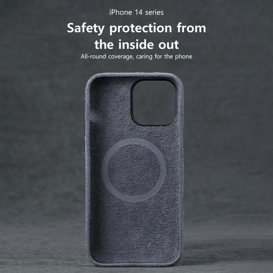 for Magsafe Case Soft Suede Fur Car Leather Phone Case for iPhone 14 Pro Max 14Pro 14 Plus Back Cover