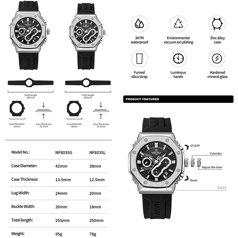 Couple Wristwatches Silicone Strap Sport Fashion Chronograph Waterproof  Clock Quartz Watch for Men Women