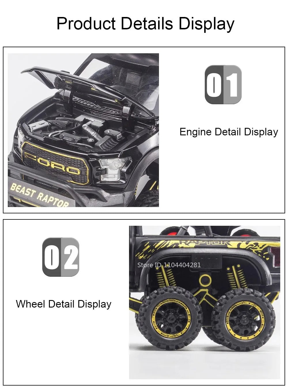 1:24 Mammoth F-150 Raptor Diecast Alloy Model Toy Car Doors Opened Sound Light Pull Back Miniature Vehice Adult Boy Fashion Gift