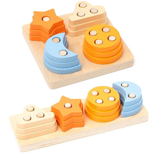 Montessori Wooden Educational Toys for Children 1 2Y Baby Shape Color Sorter Block Puzzles Toddler Large Geometric Stacking Toys