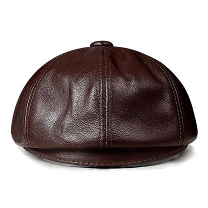 Spring Genuine Leather Hat Cap Cowhide Beret Warm  Cotton Men Padding Brand Brown/Black Duck Hat