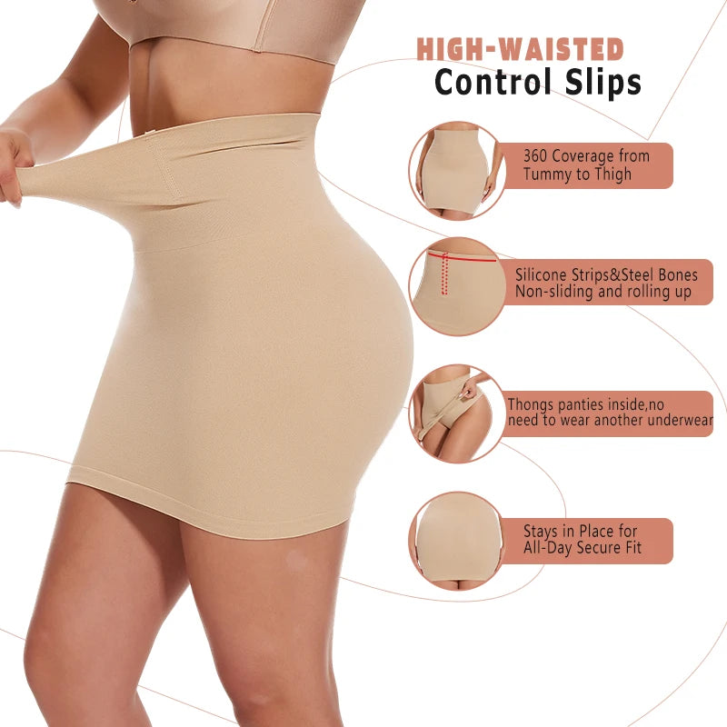Half Slips for Under Dress Women Shapewear Tummy Control Slim Waist Body Shaper Half Skirts Thongs 2 in 1 Butt Lifter Underwear