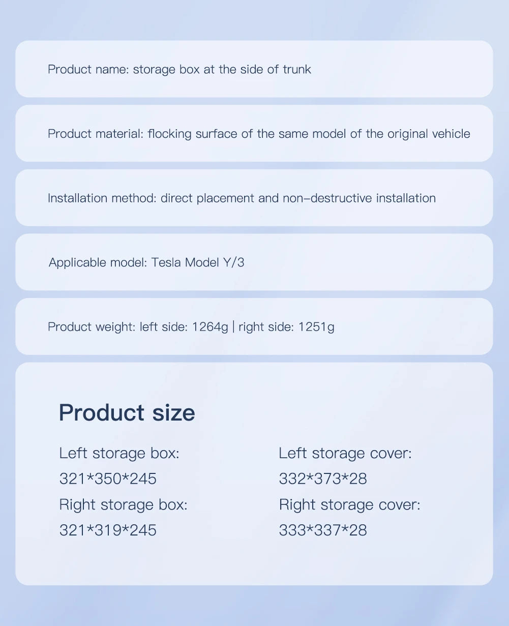 Trunk Side Storage Box Organizer for Tesla Model Y Juniper 2025 2026 Flocking TPE Partition Mat