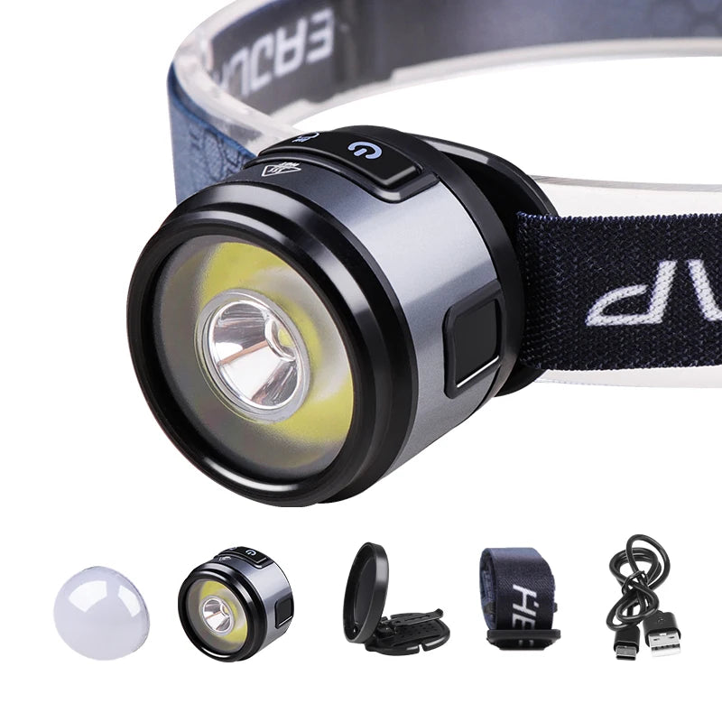 XPG + COB Multifunction Headlamp Rechargeable Magnetic Clip Light Camping Work Torch with Red Light