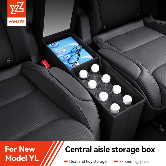 Second Row Aisle Storage Box for Tesla Model YL 6 Seater Multi Purpose Interior Organizer