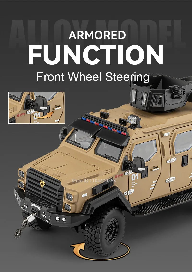 Scale 1:24 Sabertooth Car Model Toy Doors Opened Pull Back Metal Diecast Shock Absorption Armored Vehicles Desktop Ornaments