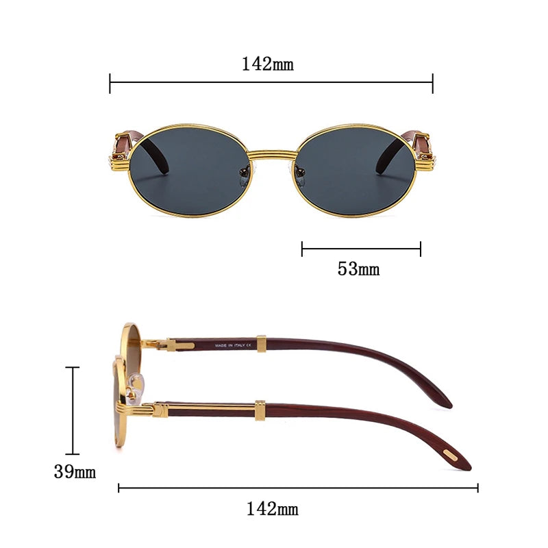 Oval Wooden Frame Sunglasses With UV400 Protection