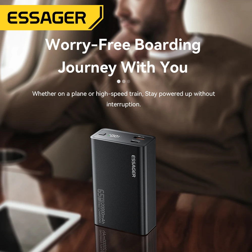 20000mAh Power Bank 65W PD Fast Charging Portable Charger USB-C with Built-in Cables for Laptop & Mobile