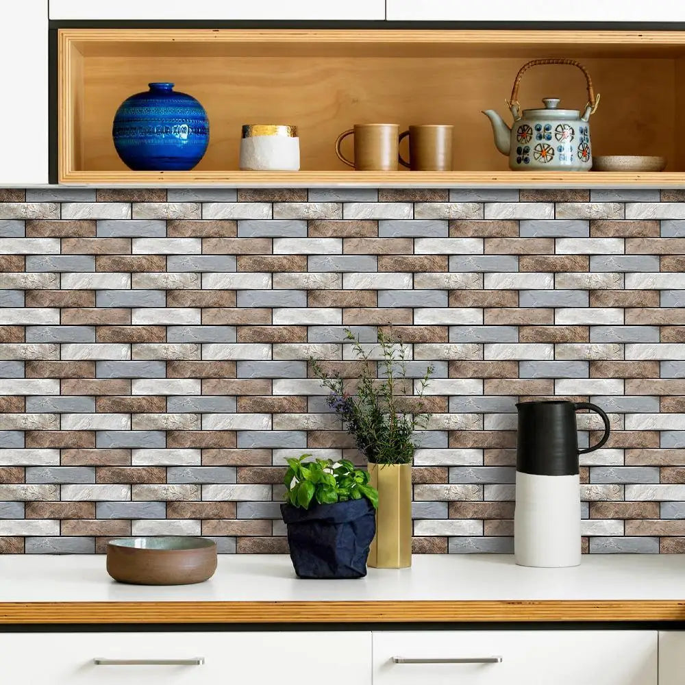 3D Wall Sticker Self-adhesive Faux Stone Wall Panel Peel and Stick Tile Backsplash for Kitchen Bathroom Waterproof Tile Sticker