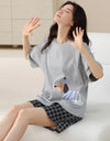 2-Pcs Women’s Cotton Pajama Set – Breathable Short Sleeve Summer Sleepwear with Cute Prints
