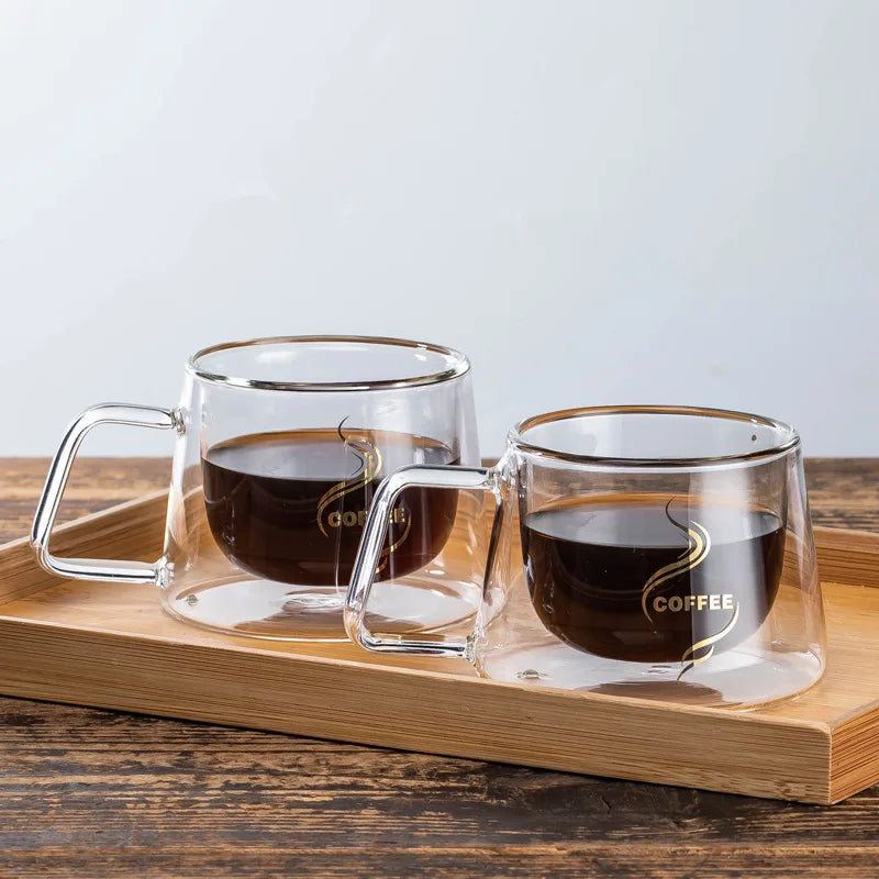 200ml Double Wall Glass Coffee Mug Heat-resistant Espresso Cup Thermo Insulated Cup For Latte Cappuccino Tea Drinkware Set