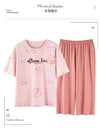 2-Pcs Women’s Summer Cotton Pajama Set – Breathable Short Sleeve Sleepwear with Cute Prints