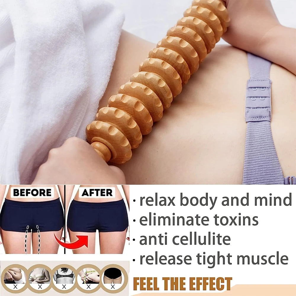 Wood Therapy Roller Massage Tools,Lymphatic Drainage Massager,Wooden Massage & Muscle Roller Stick,(12 Straight)