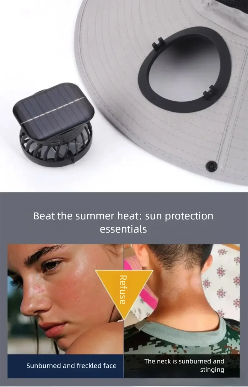 Wide Brim Solar Fan Hat With Dual Fans And USB Charging