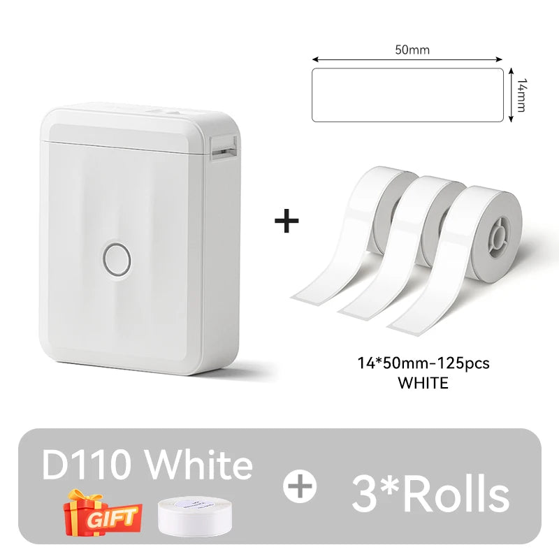 D110 Mini Thermal Label Printer, Portable Bluetooth Label Maker with Tape, Inkless 203 DPI, USB-C Rechargeable