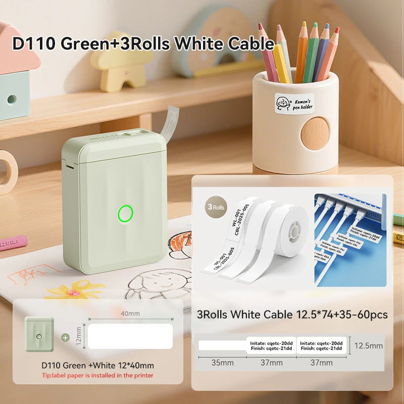 D110 Mini Thermal Label Printer, Bluetooth Portable Smart Label Maker 12–15mm, Inkless Sticker Printer for Home Office Kitchen School
