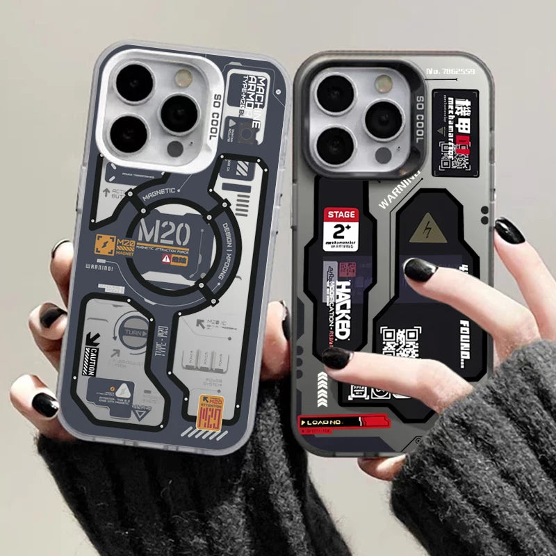 Phone Case For iPhone 16 15 14 17 Air Pro Max Shockproof Mecha-Style Graffiti Shockproof Cover