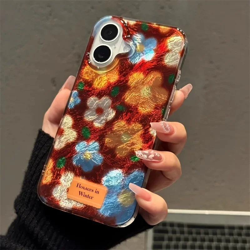 Perforated Vortex Shell IMD Retro Small Flower Case For iPhone 17 Air 16 15 14 Shockproof Cover