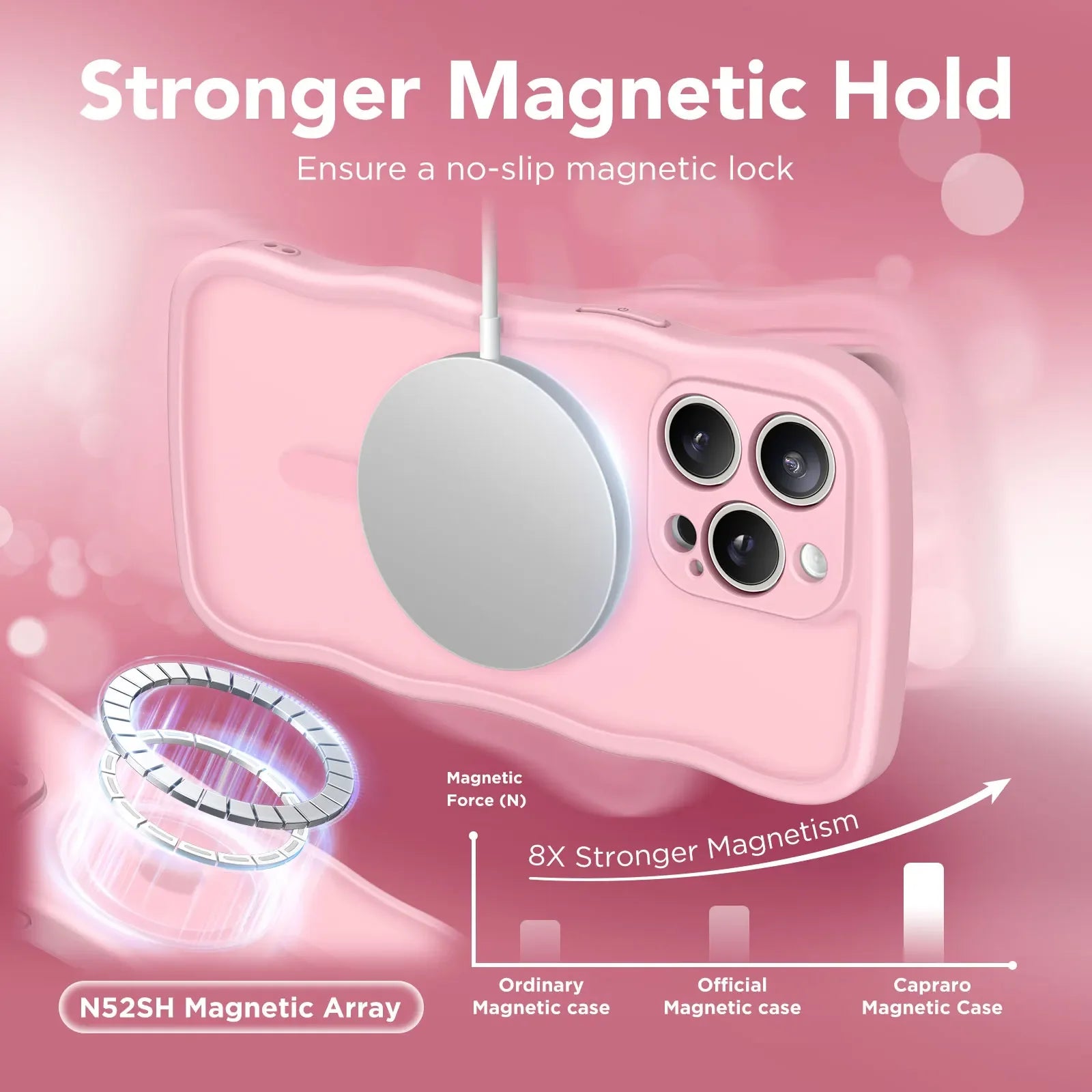 For iPhone 15 Pro Max Case Curly Wave Frame Shape Design Camera Protection Drop Shockproof Compatible with MagSafe Phone Case