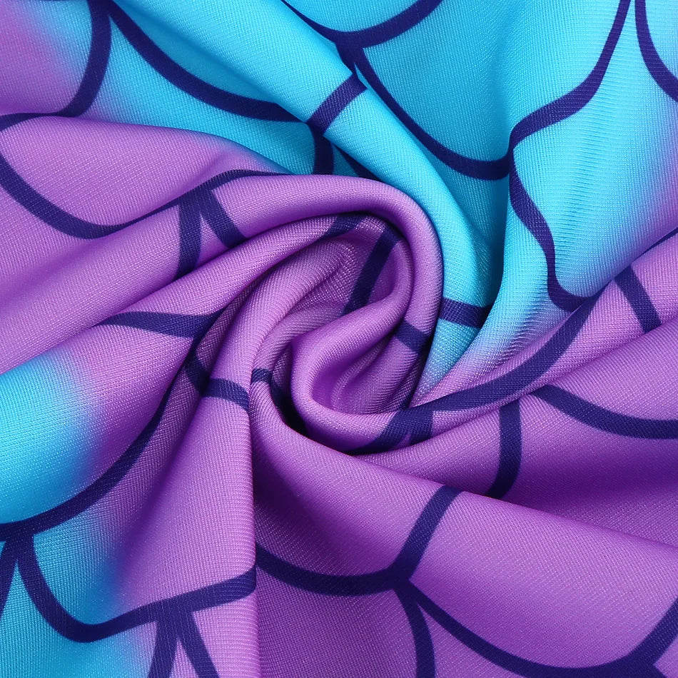 New Blue Red Purple Three Colors Mermaid Flying Sleeve Fishtail Beautiful Dress For Girl Summer Beach Party Cool Gown