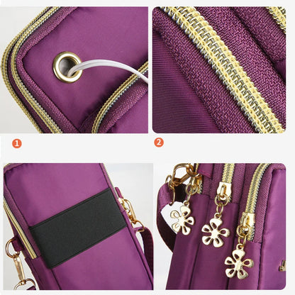 Mobile Phone Crossbody Bags Shoulder Bag Cell Phone Pouch With Headphone Plug 3 Layer Wallet