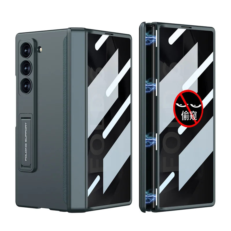 Luxury  Hinge Case for Samsung Z Fold 6 3 4 5 Case with Anti-peeping Glass All-inclusive Shockproof Shell Case