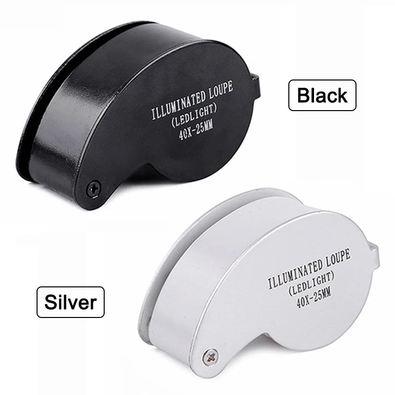 40X LED Foldable Jewelry Loupe 25mm Pocket Magnifier