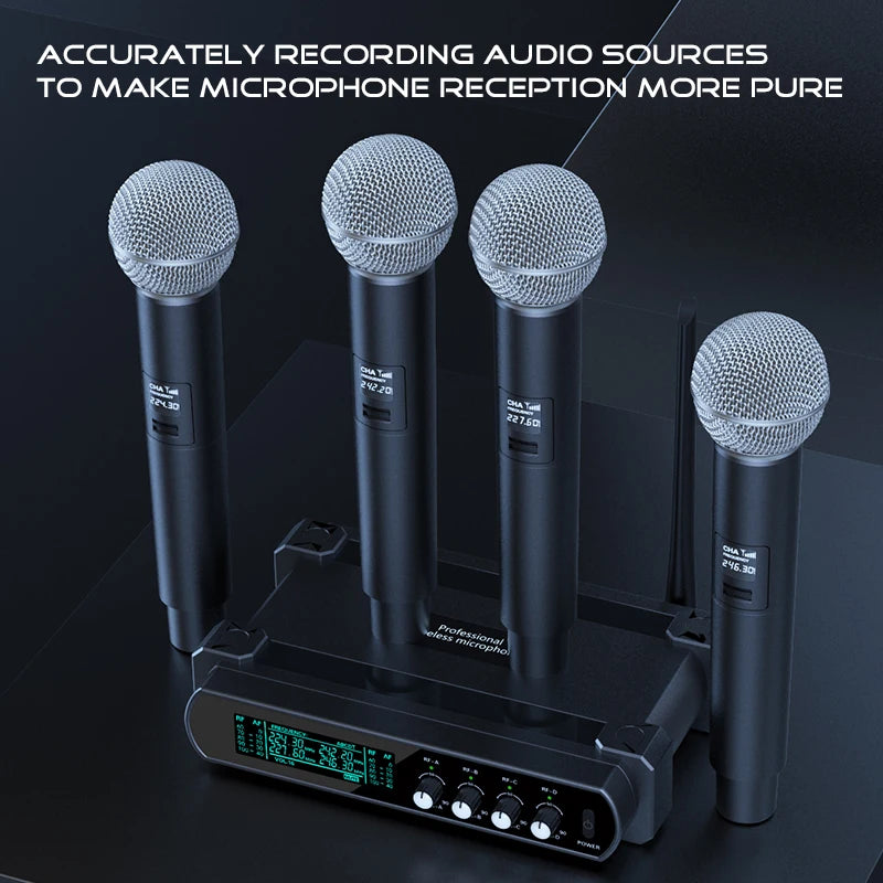 4 Channel UHF Wireless Handheld Microphone System for Karaoke Events and Performances