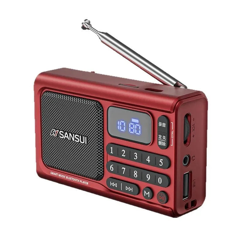 SANSUI F77 Wireless Bluetooth Speaker Gift for Elderly Portable FM Radio with TF Playback Voice Recorder Digital Music Play TF