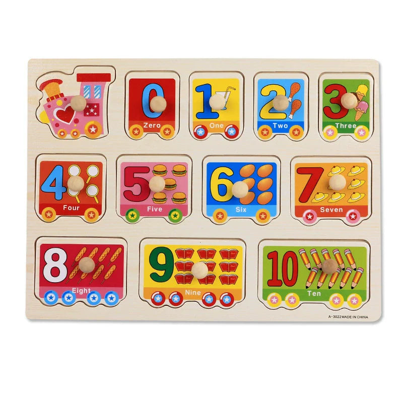 Montessori Wooden Puzzles Hand Grab Boards Toys Tangram Jigsaw  Educational Toys Cartoon Vehicle Animals Fruits 3D Puzzles