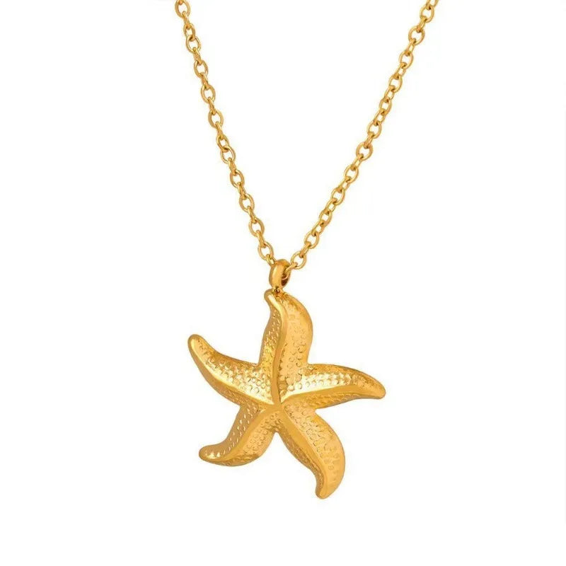 Trendy Starfish Pendant Necklace For Women Girls 18K Gold Plated Stainless Steel Choker Chains Earrings 45 cm