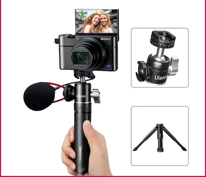 Mini Vlog Tripod Dual Cold Shoe Ballhead for Microphone LED Light Extend Smartphone Tripod for Sony A6400 Photography kit