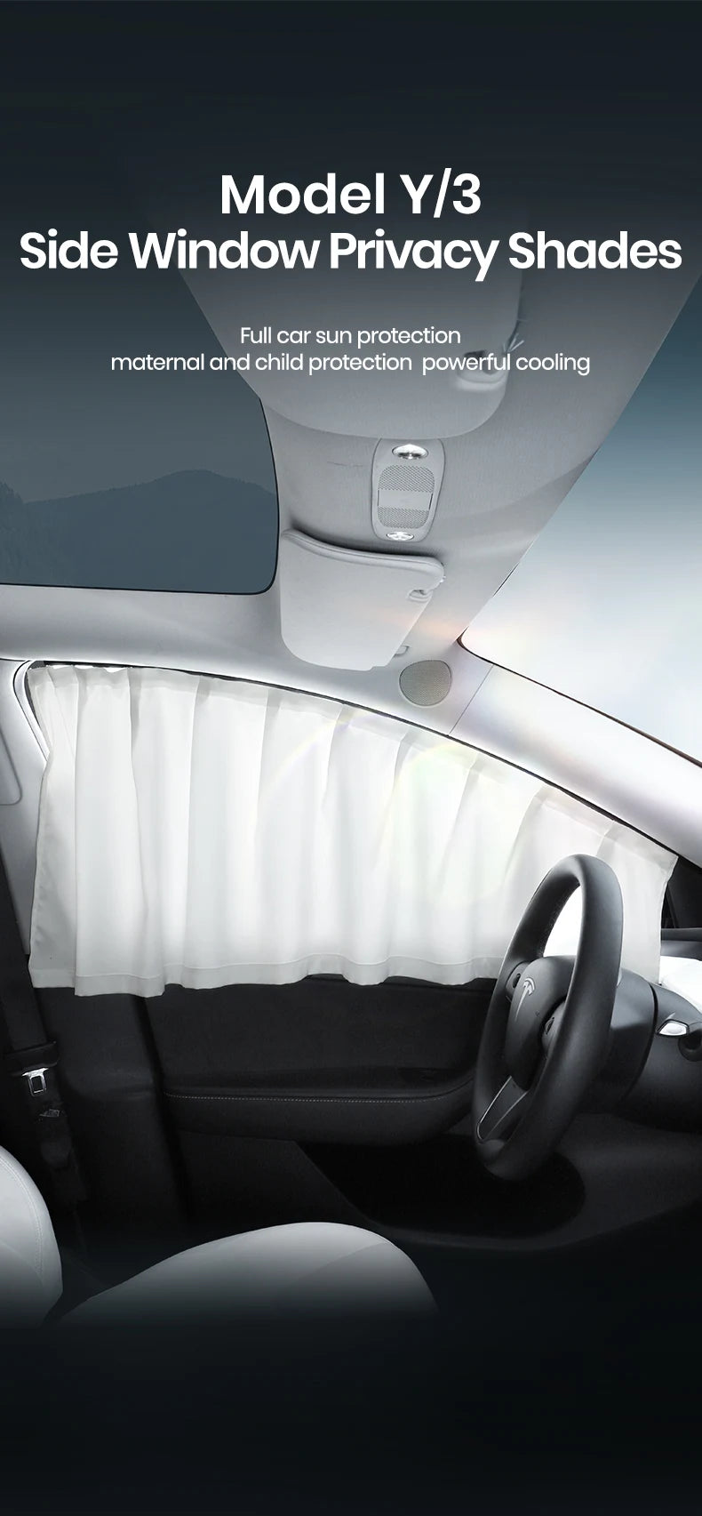 Ice Crystal Side Window Privacy Sunshade Set for Tesla Model 3 Y YL Highland Front and Rear Windshield Cover