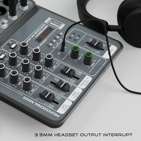 4 Channel Audio Mixer With Bluetooth USB And 48V Phantom Power