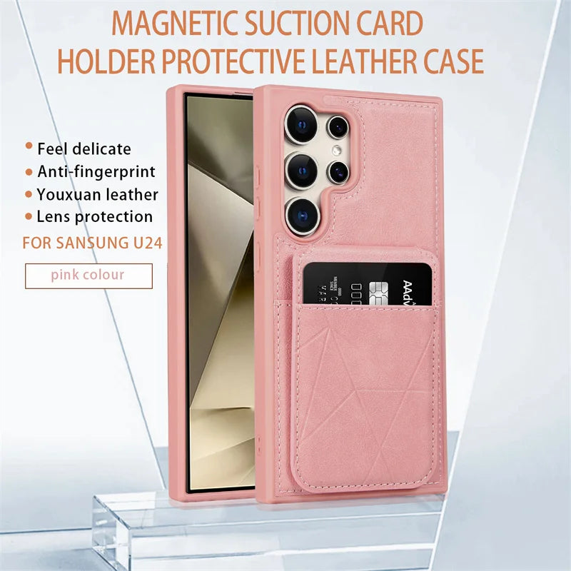 Business Leather Card Slot Bag Bracket Case for Samsung Galaxy S22 24 23 Plus Ultra Matte Stand Holder Wallet Shockproof