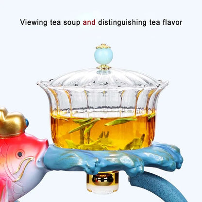 Fish Magnetic Teapot Glass Lazy Automatic Tea Making Household Pu'er Oolong Tea Set Infuser Drinking