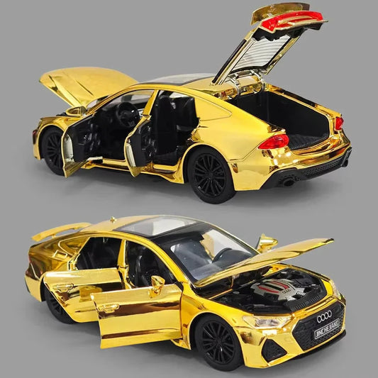 1:32 Scale RS7 RS6 Sports Car Toy Model Light Sound Pull Back Diecast Metal Miniature Vehicles Models Desktop Ornaments