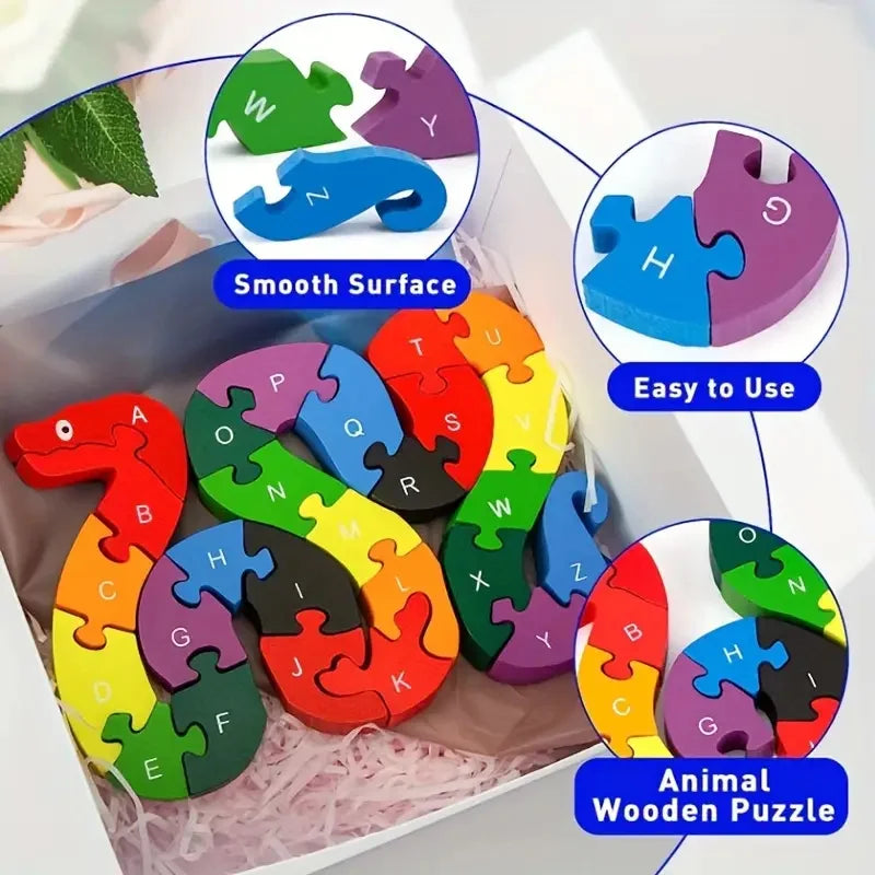 Montessori Children's Wooden Puzzle Toy 26 English Alphabet Number Animal Shape Cognition Educational Toys for Boys Girls Gift