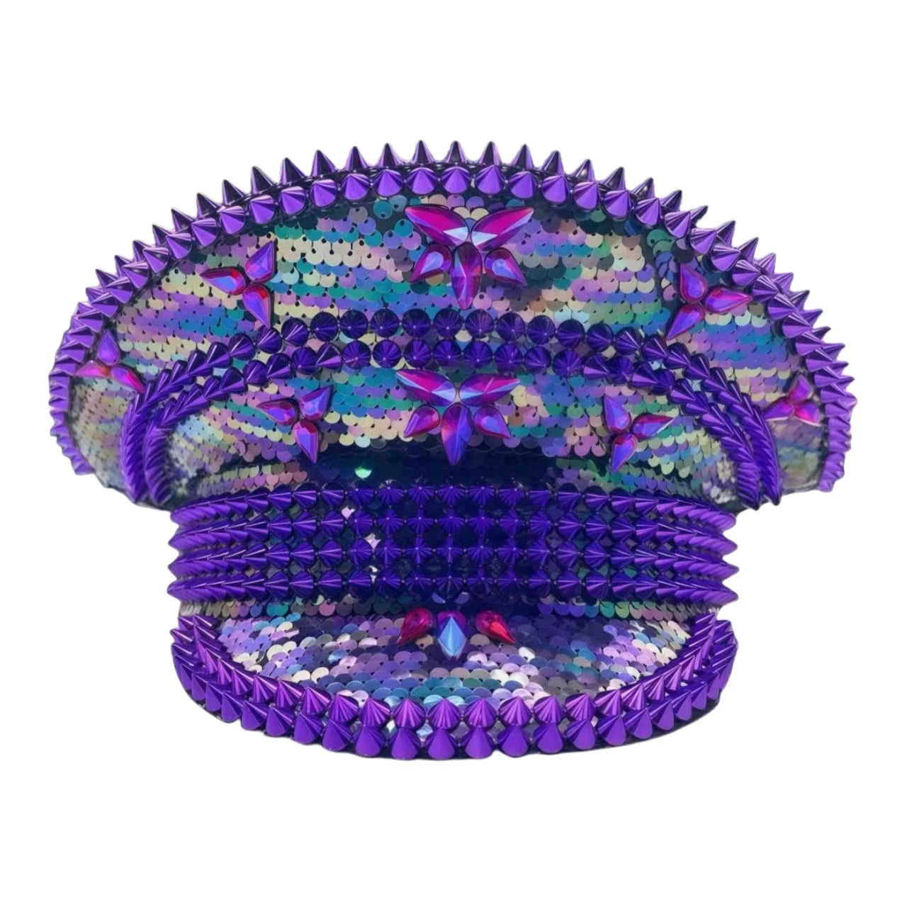Violet Pool & Beach Steampunk Top Hat, Elegant Captain Hat Rhinestone Burning Man Woman, Party Caps for Man Original