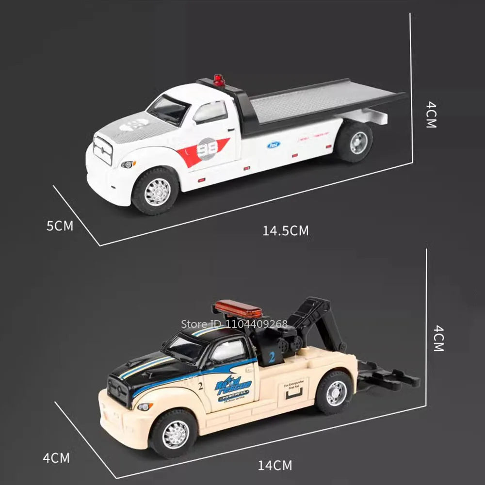 1:64 Scale Container Alloy Trailer Model Toy Car Diecast Metal Movable Joint Pull Back Engineering Vehicles Models Gifts for Boy
