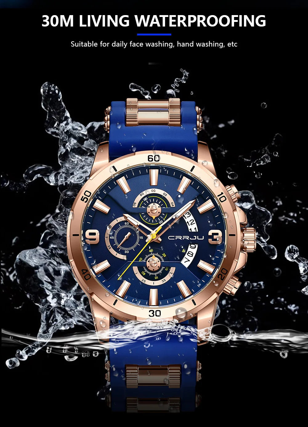 Men Watch Quartz Chronograph Full Steel Waterproof Wristwatch with Date